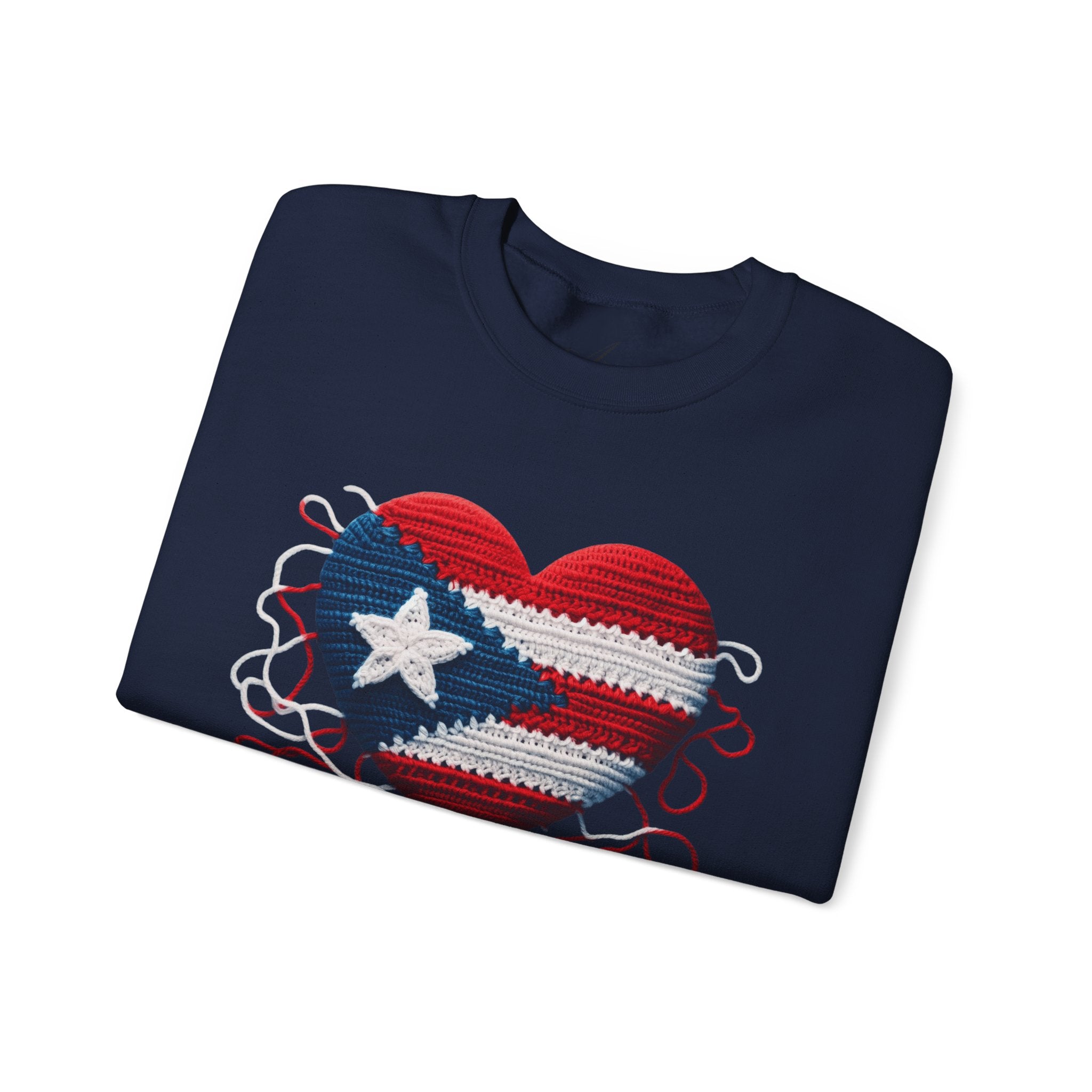 Puerto Rico Heart Crewneck Sweatshirt  Puerto Rican Flag Heart Knit Design