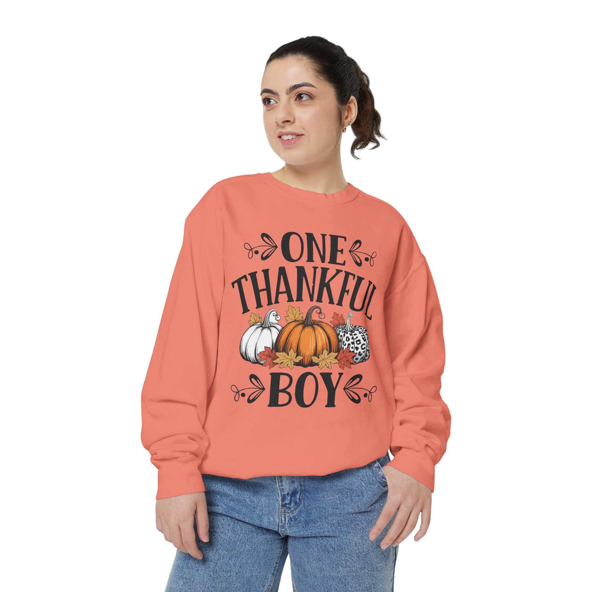 Thankful Boy Sweatshirt  Fall Pumpkin Thanksgiving Crewneck Fall T-Shirts and Sweatshirts Collection