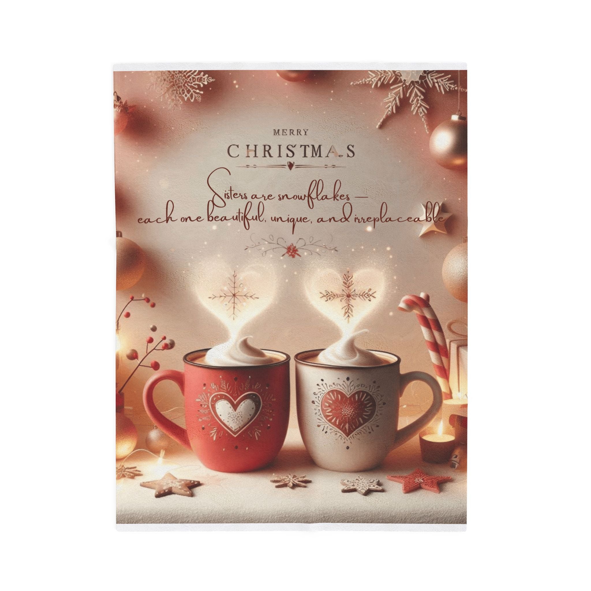Christmas Hot Cocoa Velveteen Plush Blanket — "Merry Christmas: Sisters are snowflakes" Holiday Throw