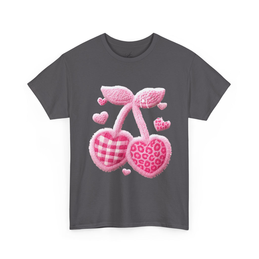 Pink Heart Cherries Tee  LOVE Graphic Valentine T-Shirt