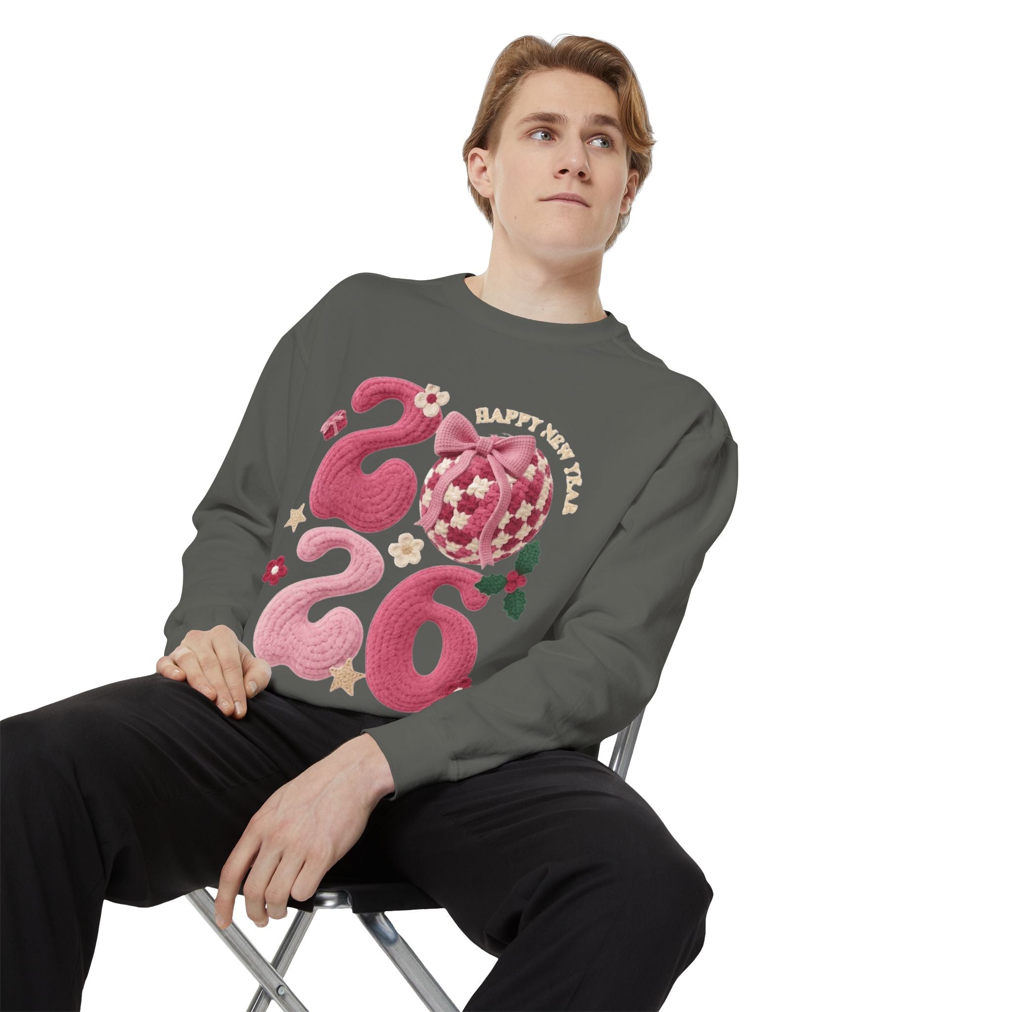 Happy New Year 2026 Sweater  Pink Festive Graphic Sweatshirt