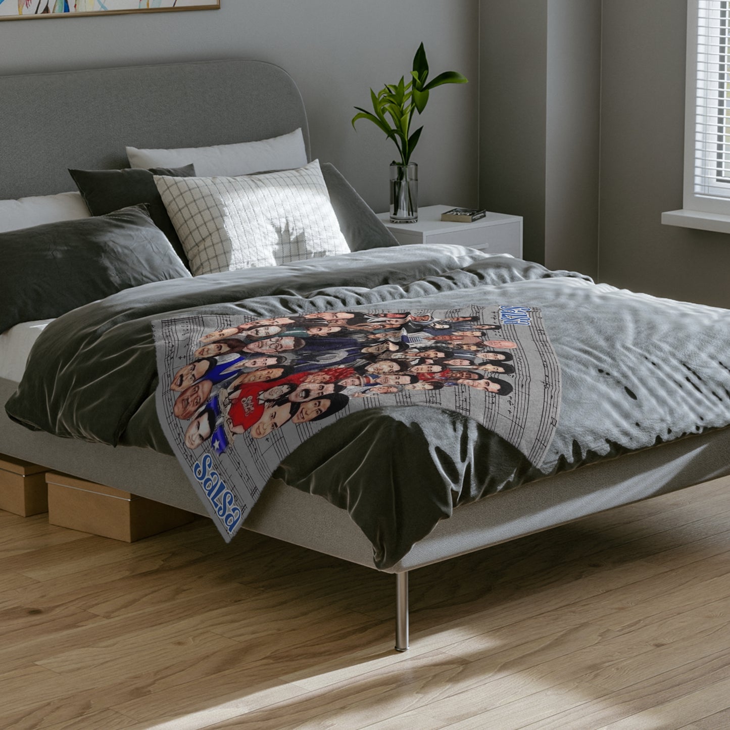 Wrap Yourself in Rhythm & Sabor Salsa Music Velveteen Microfiber Blanket | Cozy Throw for Music Lovers, Home Decor, Gifts, Jazz Nights, Chill Vibes