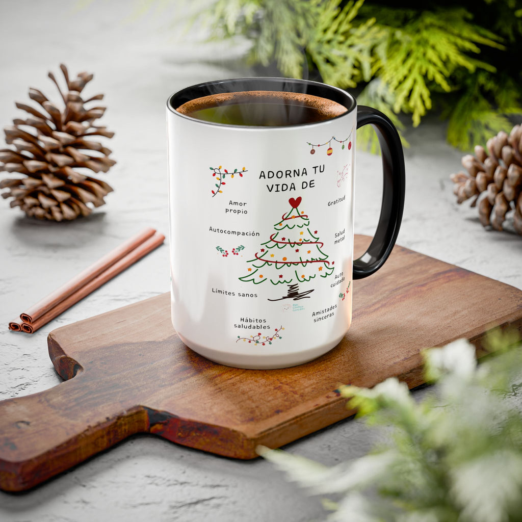 Mug — 'Adorna Tu Vida' Christmas Tree Spanish Holiday Coffee Mug (11oz/15oz)