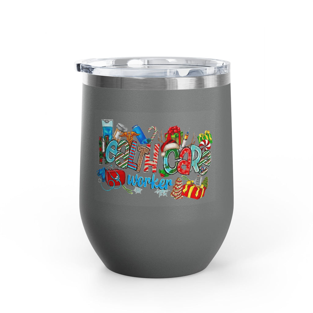 Healthcare Worker 12oz Wine Tumbler — Colorful Holiday Medical Staff Gift Medical Christmas Mug