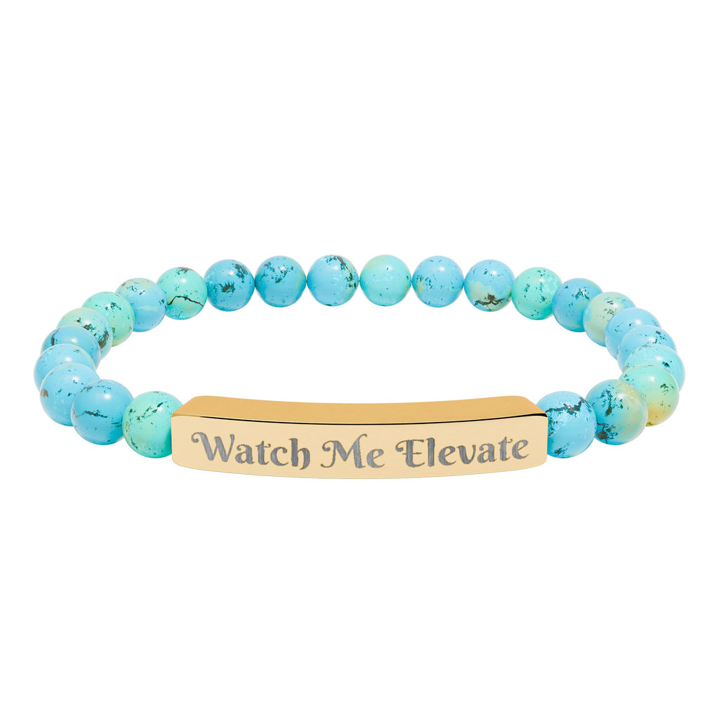 Watch M e Elevate Engraved Natural Stone Stretch Bar Bracelet – Custom Message Beaded Bracelet