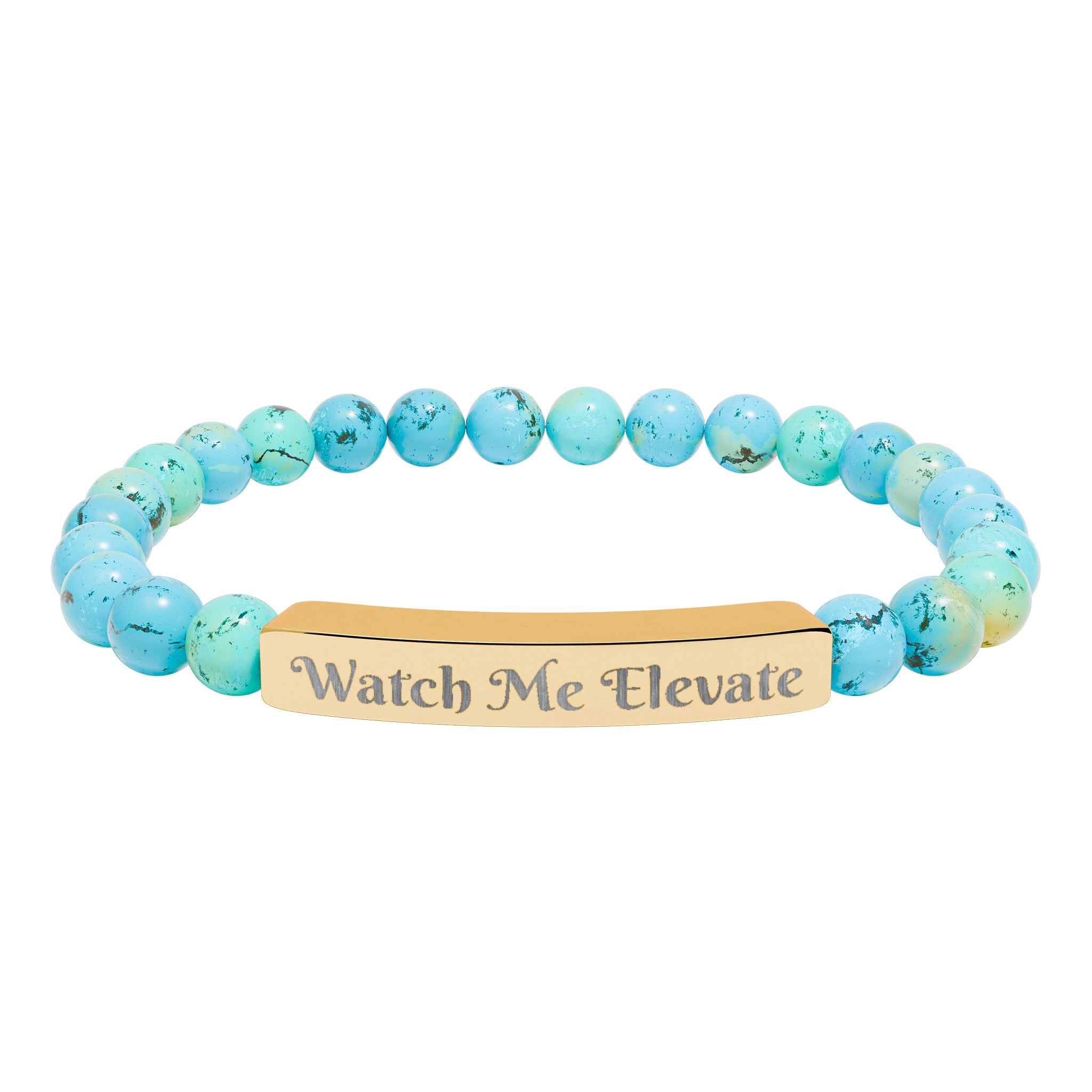 Watch M e Elevate Engraved Natural Stone Stretch Bar Bracelet – Custom Message Beaded Bracelet