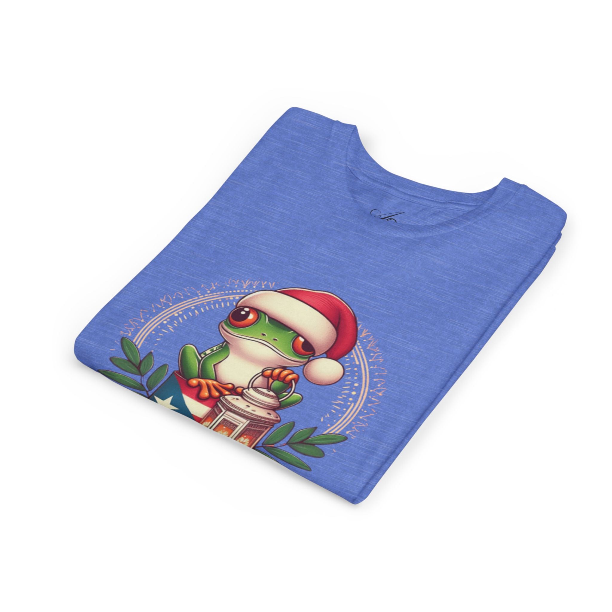 Kids Tee Cute Frog with Puerto Rican Flag & Lantern (Feliz Navidad)