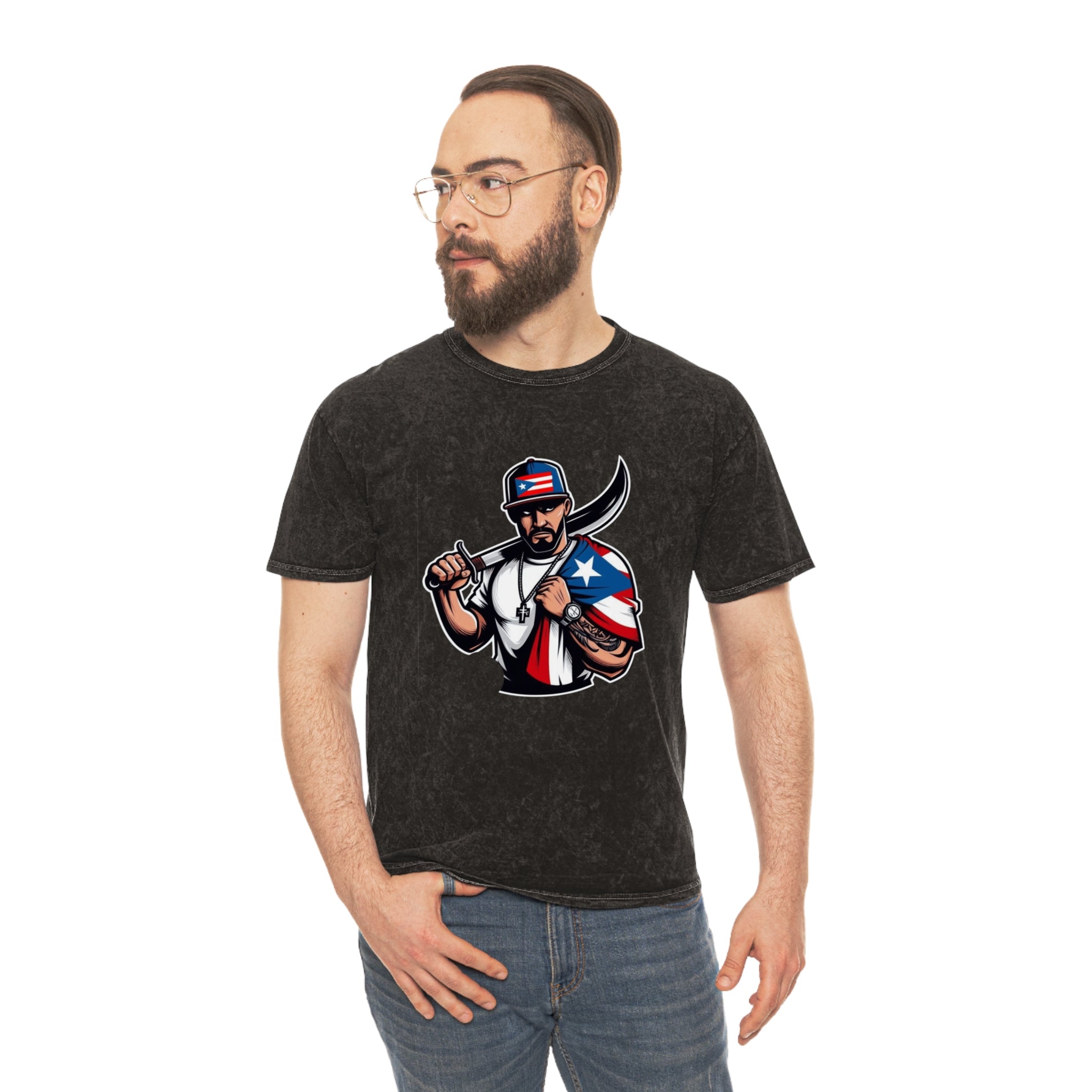 Puerto Rican Flag Bolo Knife T-Shirt  Boricua Pride Mineral Wash Tee