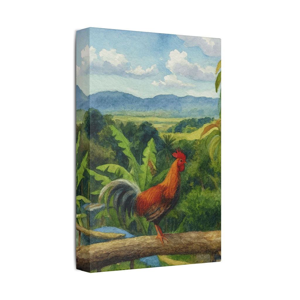 These Puerto Rico inspired Rooster Morning Landscape Canvas
