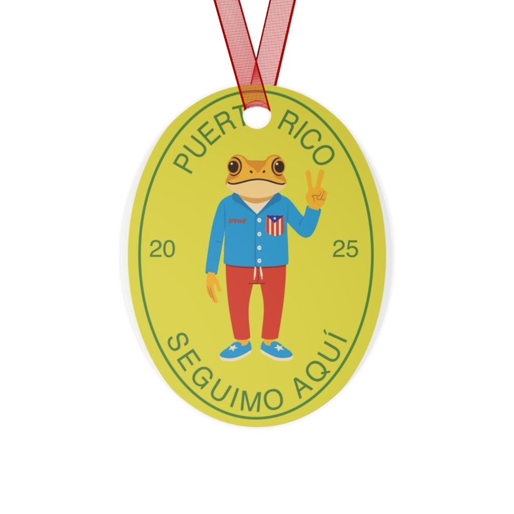 Puerto Rico Frog Metal Ornament - Fun Holiday Decoration 2025