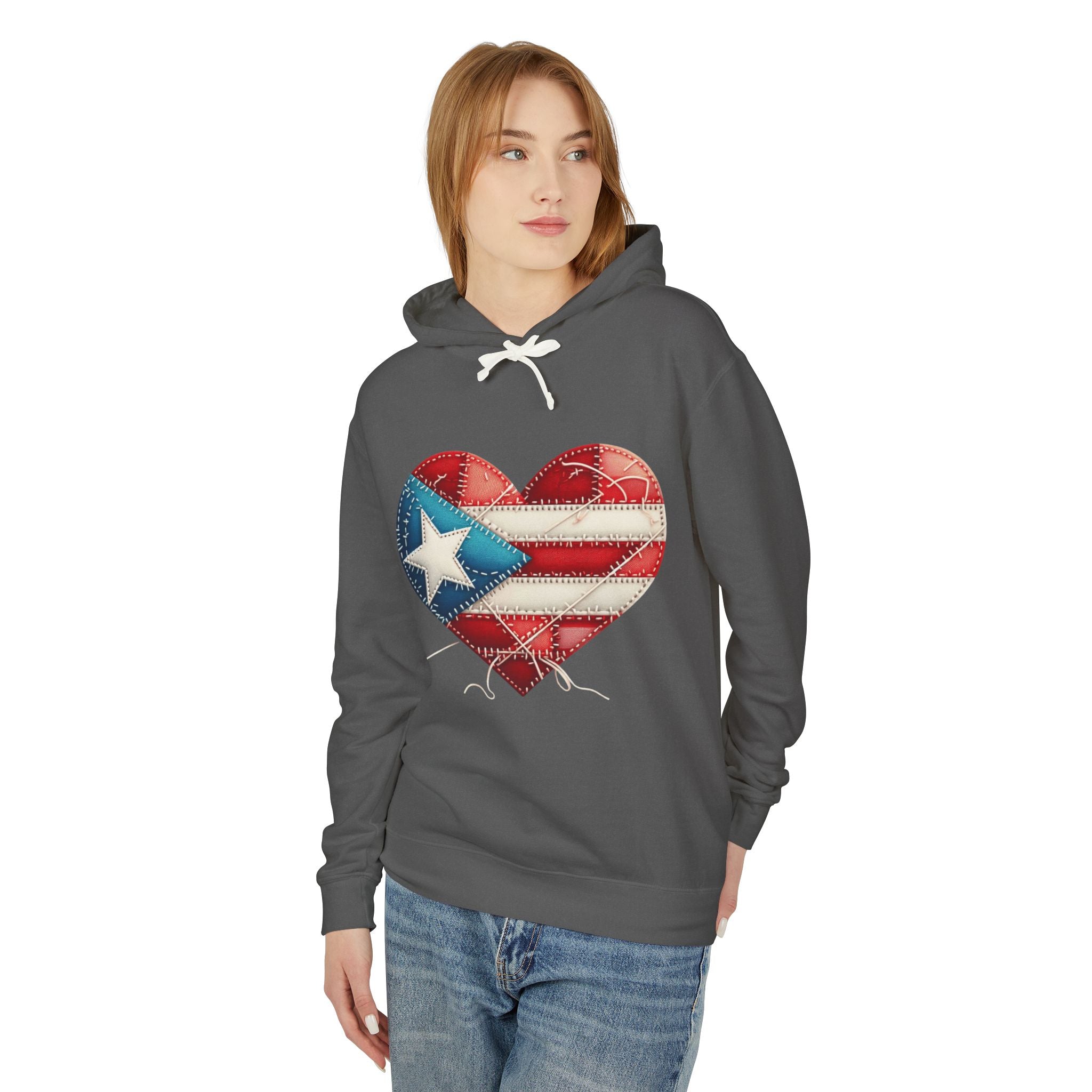 Puerto Rico Heart Flag Hoodie  "Jíbaro" Back Graphic