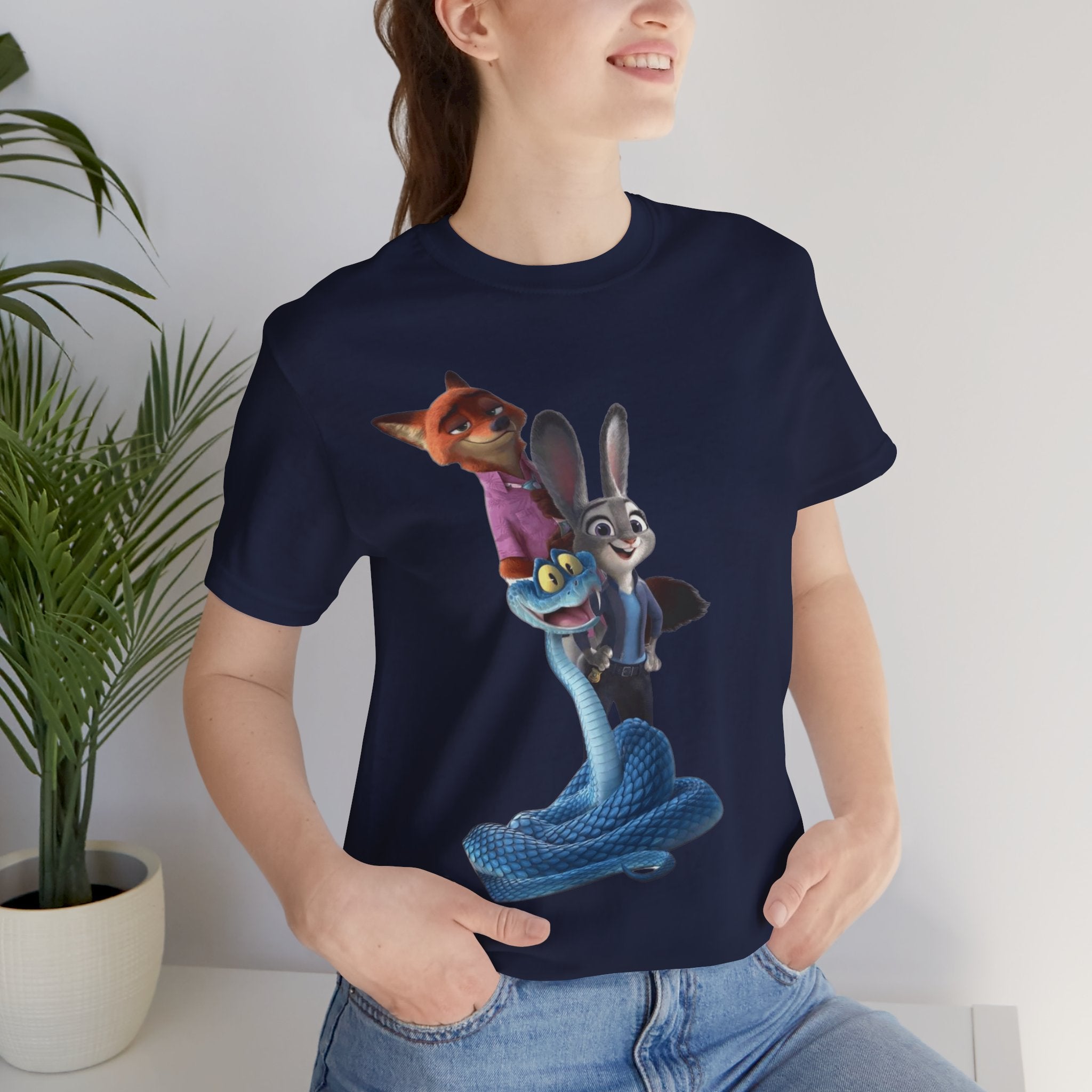 Animated Character Tee — Cute Fox & Bunny Stack Graphic T-Shirt  cartoon-style Christmas artwork