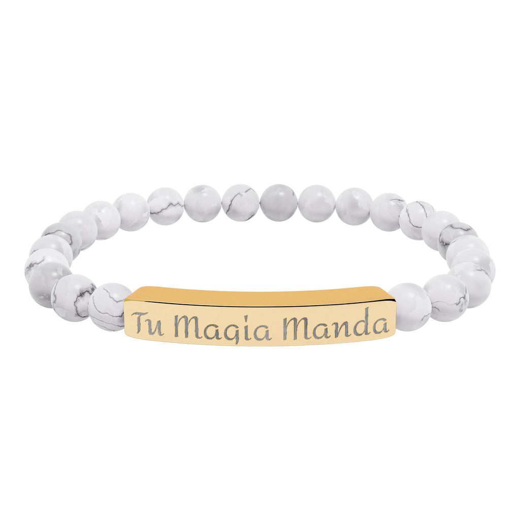 Tu Magia Manda Engravable Natural Stone Stretch Bracelet — Personalized Bar Bead Bracelet