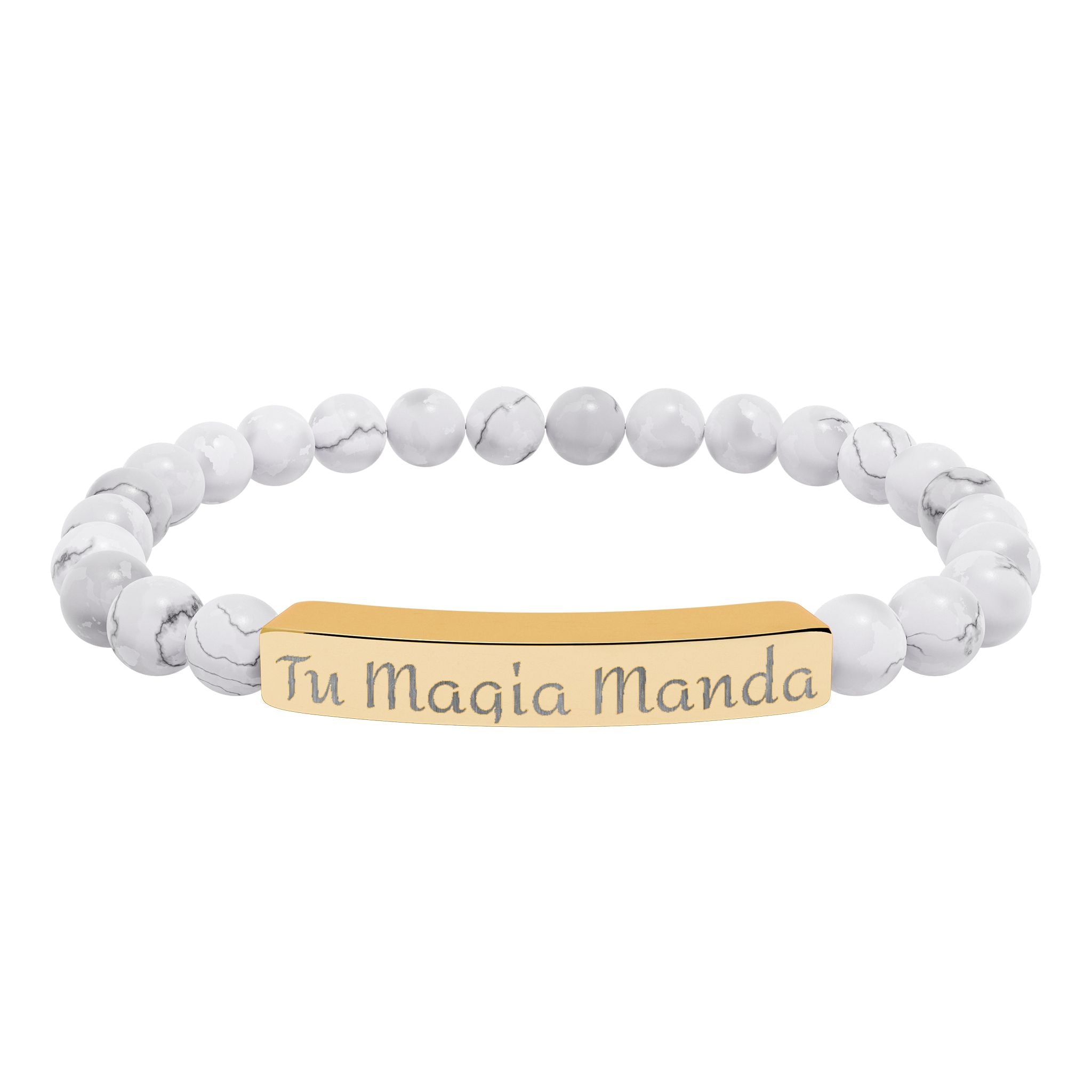 Tu Magia Manda Engravable Natural Stone Stretch Bracelet — Personalized Bar Bead Bracelet