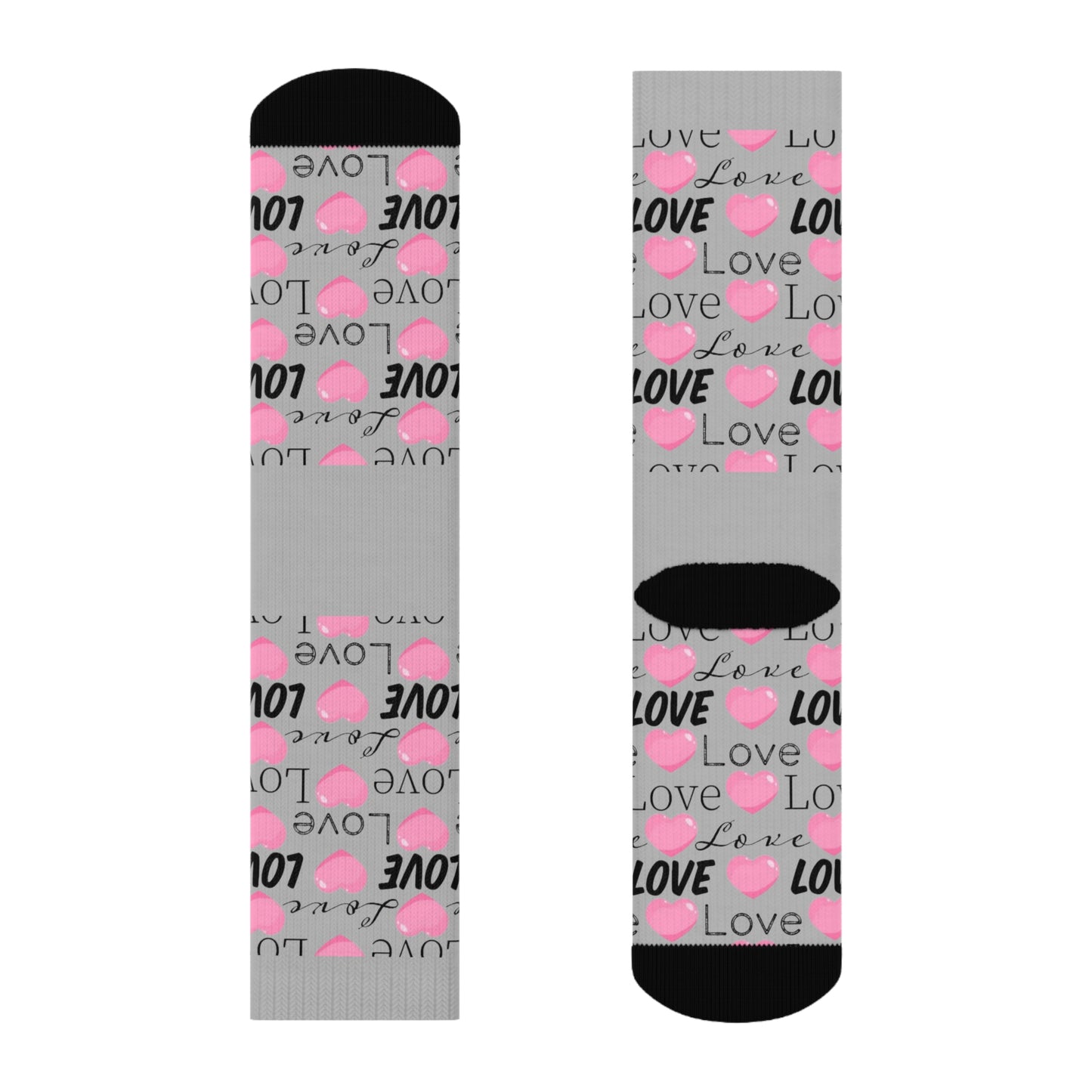 Love Heart Crew Socks — Pink Script Pattern Valentine's Day Socks