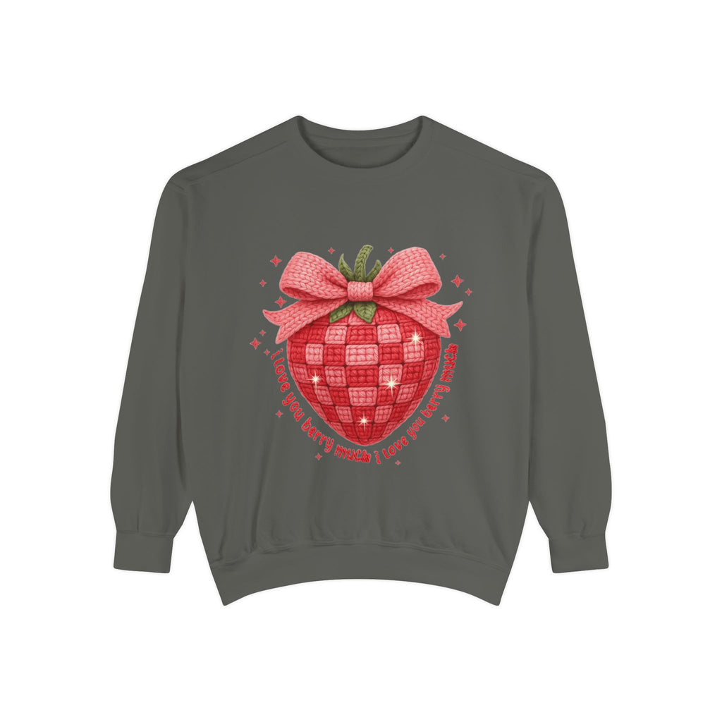 Strawberry Bow Sweatshirt  "I Love You Berry Much" Cute Valentine Pullover