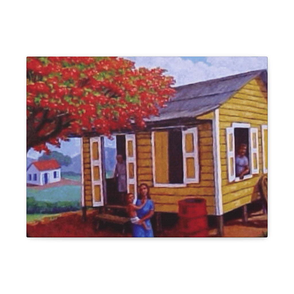 The Soul of Puerto RicoCaribbean Cottage Stretched Canvas  Tropical Village Scene Wall Art