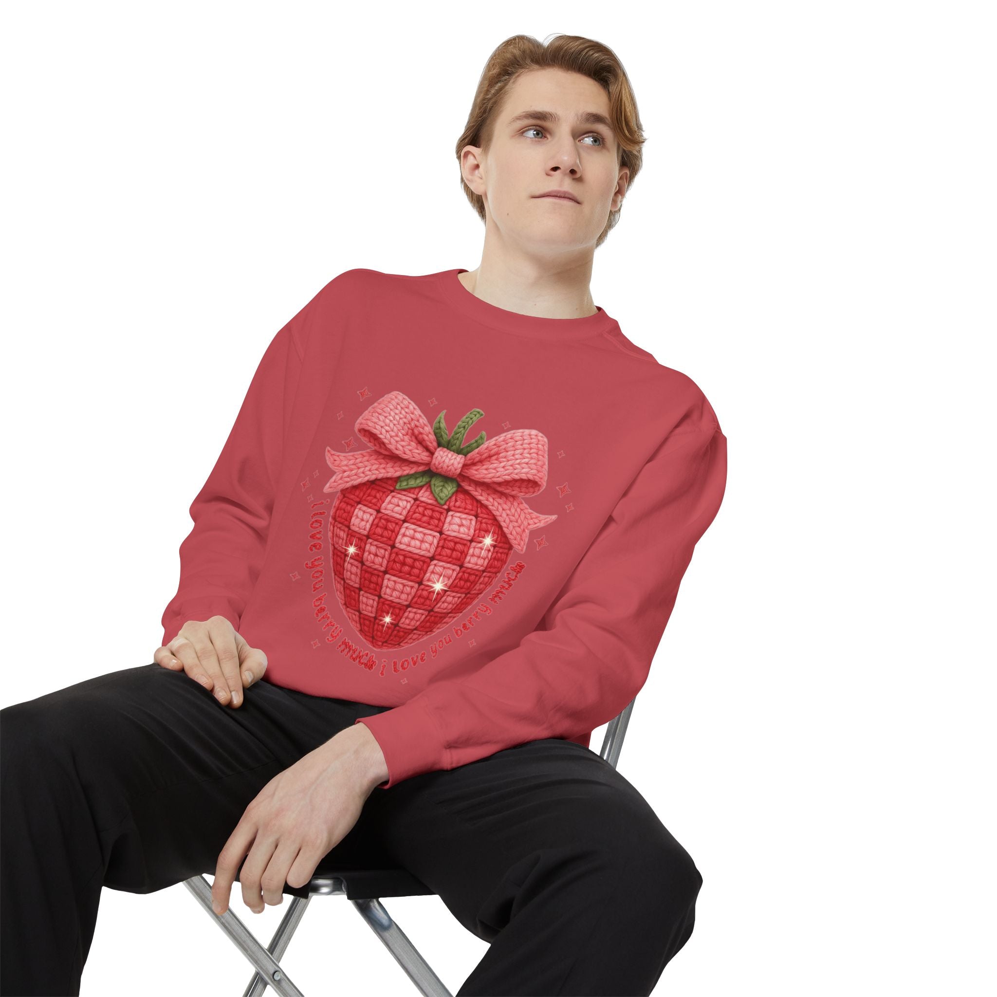 Strawberry Bow Sweatshirt  "I Love You Berry Much" Cute Valentine Pullover