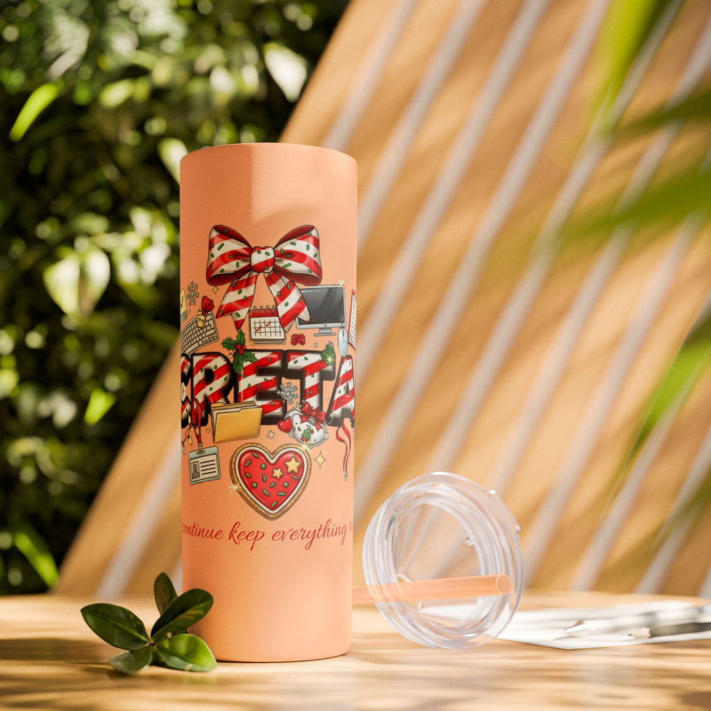 Christmas mug for the office team who keeps everything running smoothly. Candy Cane Christmas Office Secret Santa Design, 20oz with Straw