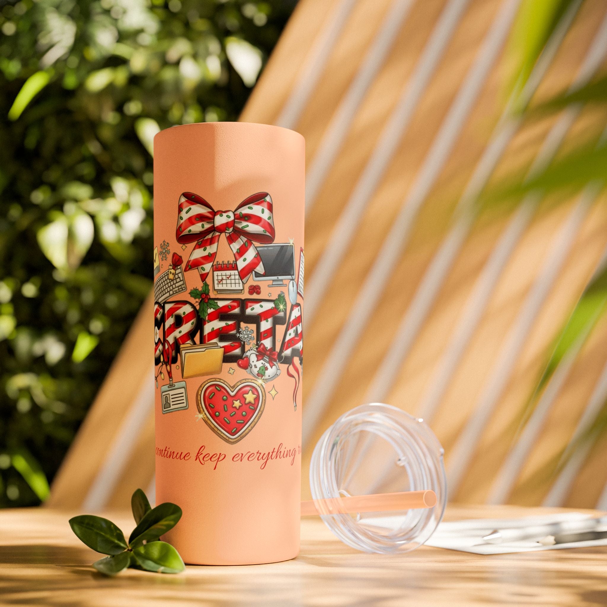 Christmas mug for the office team who keeps everything running smoothly. Candy Cane Christmas Office Secret Santa Design, 20oz with Straw