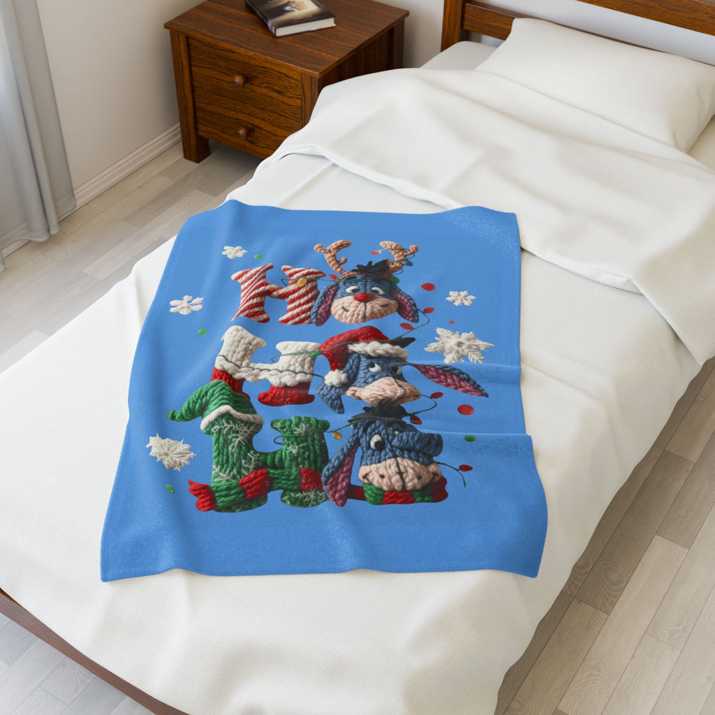 Holiday Eeyore Velveteen Plush Blanket — Cute Christmas Knit-Style Design