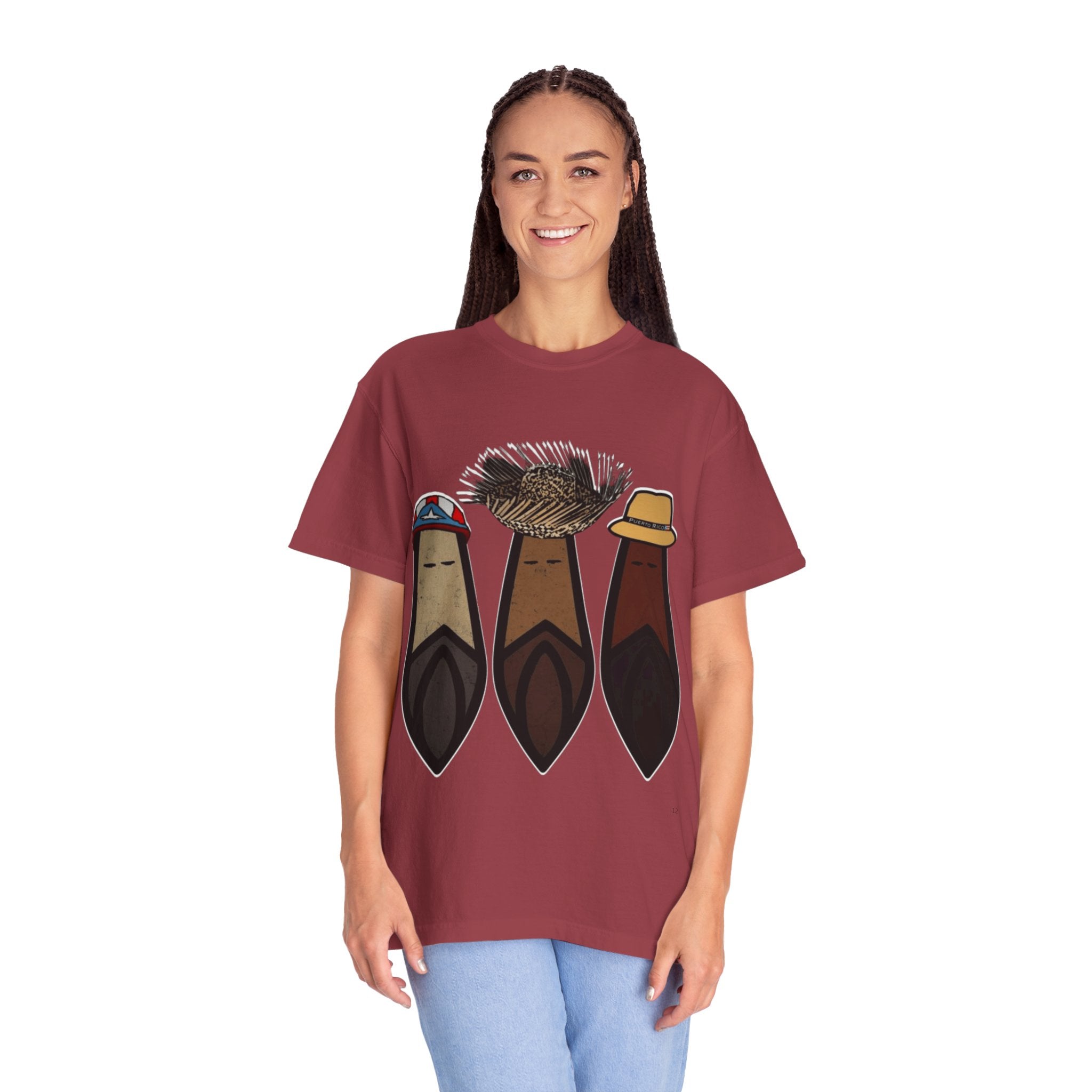 Puerto Rican Batey Cabin T-Shirt  Three Masks & Rustic House Graphic Tee Puerto Rico Navidades