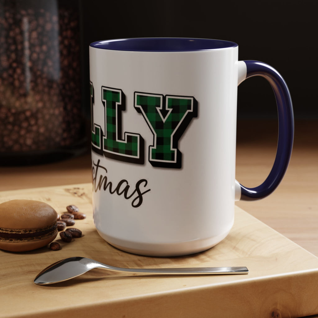 Holly Christmas Accent Coffee Mug — Green Plaid Holiday Gift (11/15oz)