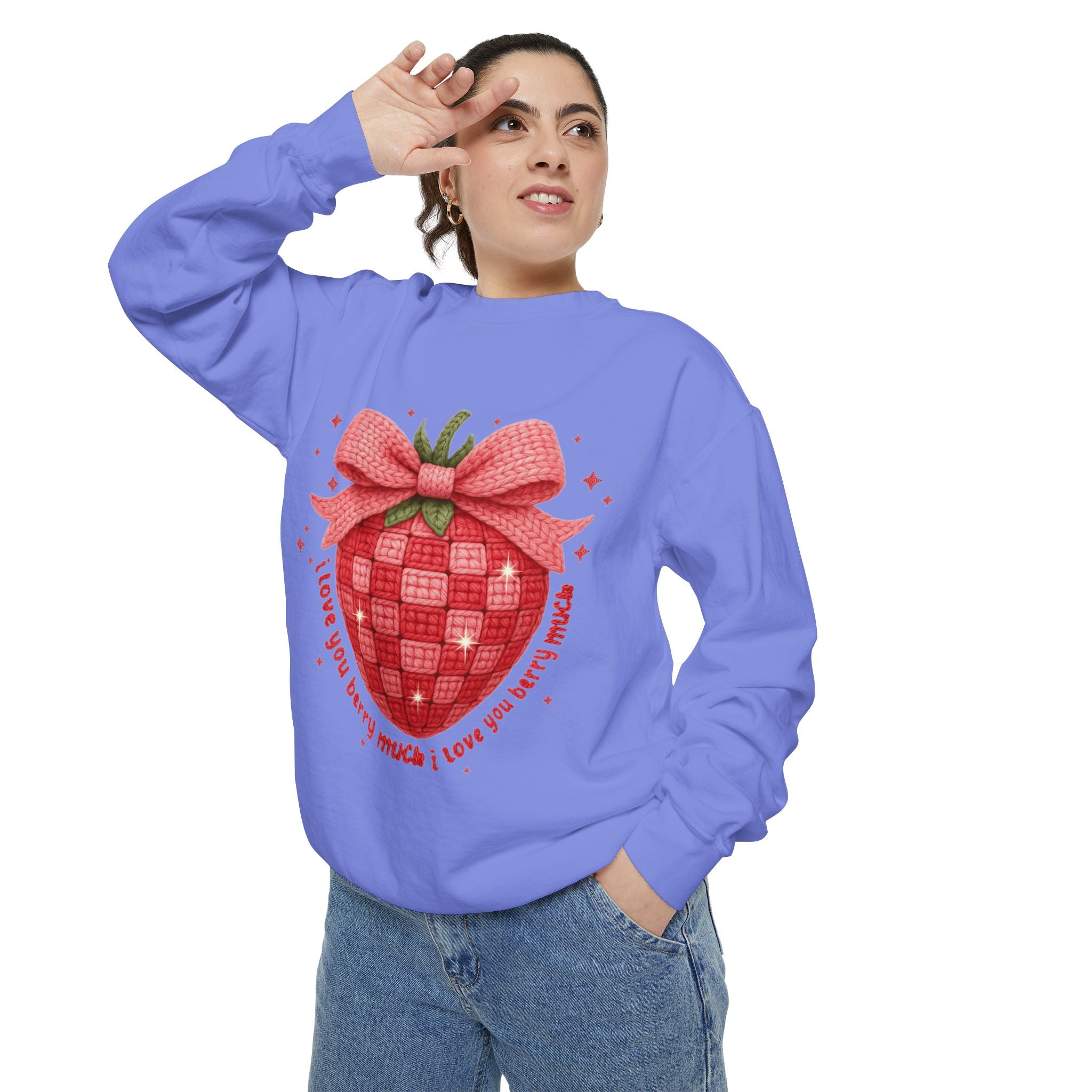 Strawberry Bow Sweatshirt  "I Love You Berry Much" Cute Valentine Pullover