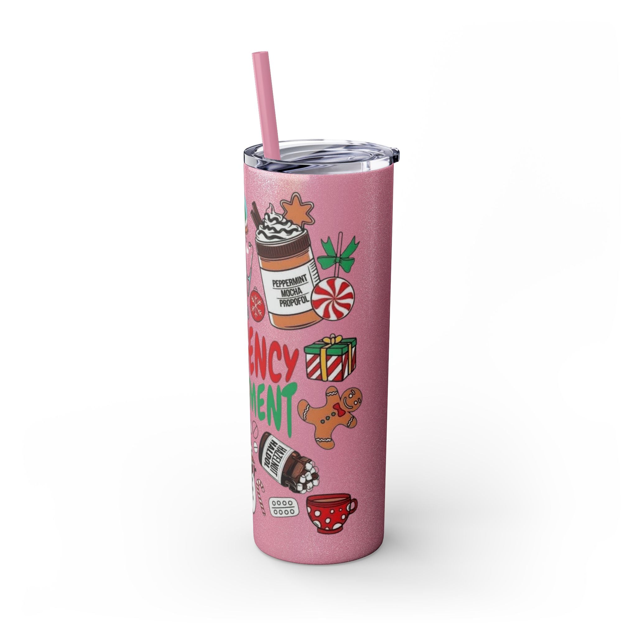 Emergency Department Nurse Christmas Skinny Tumbler - 20oz Holiday Medical Travel Cup with Straw Medical Christmas Mug