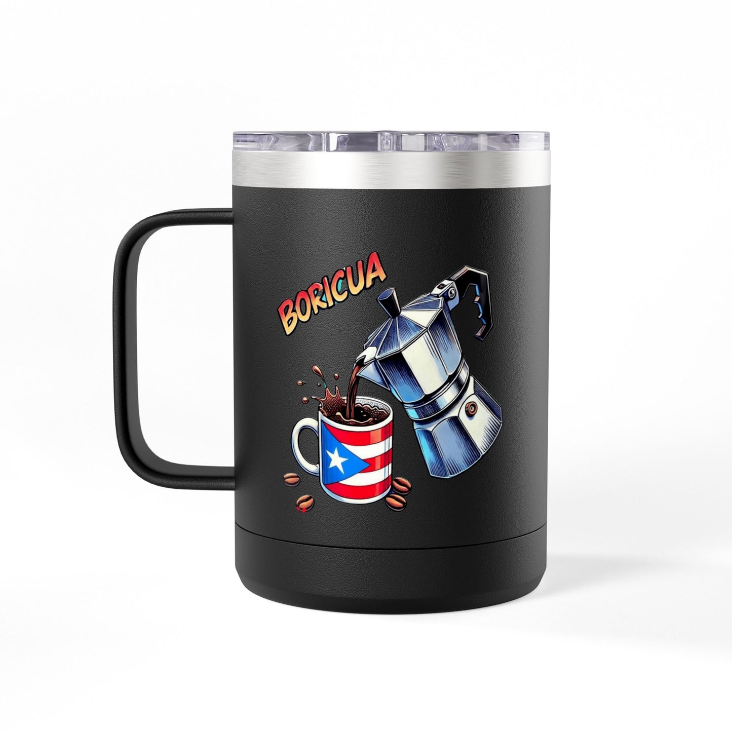 Puerto Rican Coffee Mug Tumbler, 15oz | Great Gift for Coffee Lovers, Unique Kitchen Decor, Perfect for Birthdays & Holidays