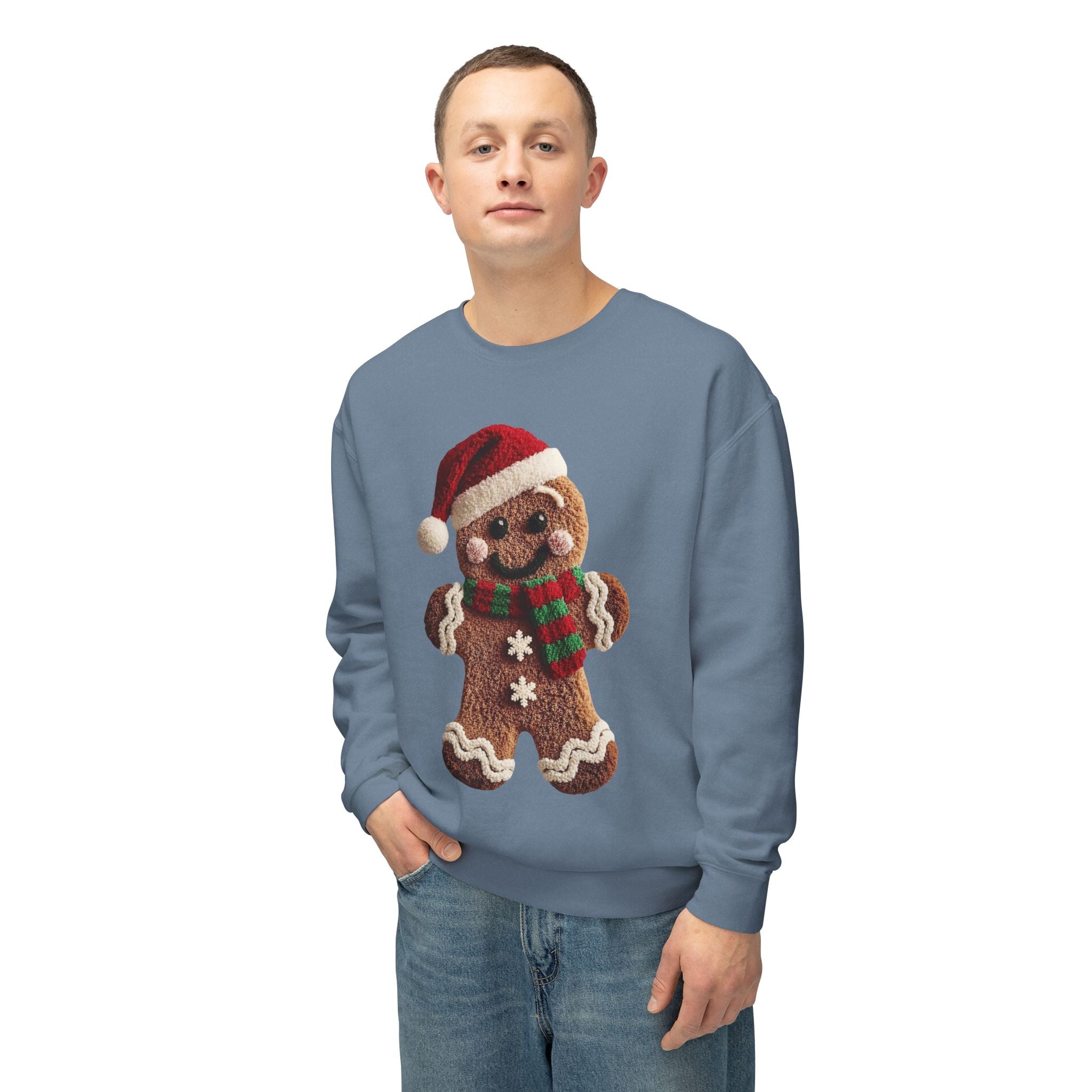 Gingerbread Cookie Christmas Sweatshirt – Cute Santa Hat & Scarf Holiday Crewneck