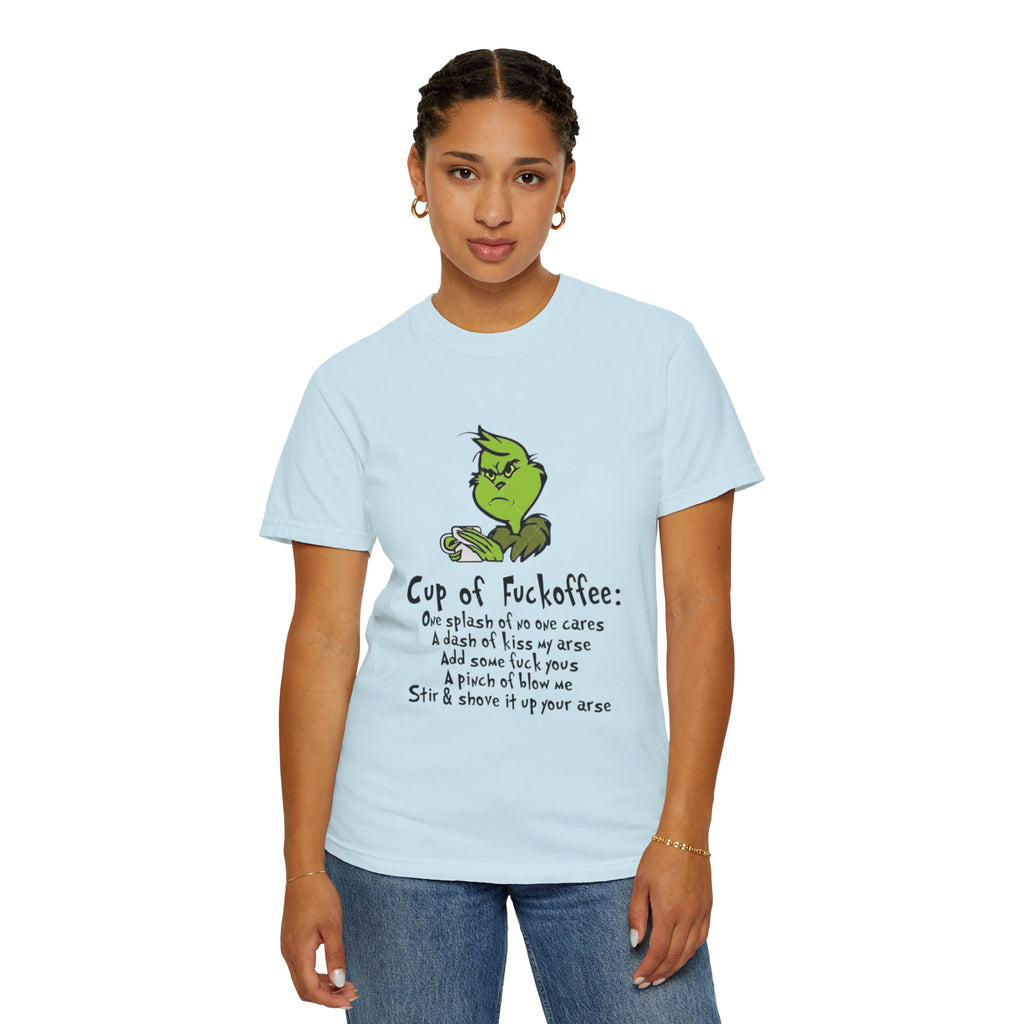 Holiday Graphic Tees  Cozy Festive Wear Funny Grinch-Inspired Unisex T-Shirt Cup of Fuckoffee