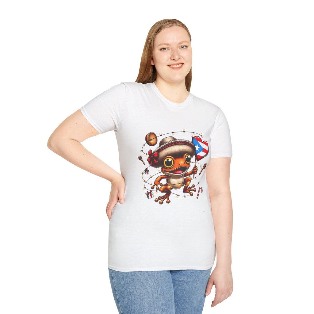 Puerto Rico Frog Holiday T-Shirt  Cute Coquí with Flag Heart (Christmas) Puerto Rico Navidades