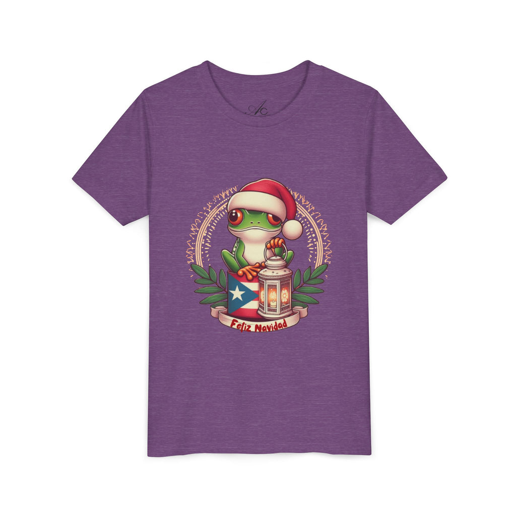 Kids Tee Cute Frog with Puerto Rican Flag & Lantern (Feliz Navidad)