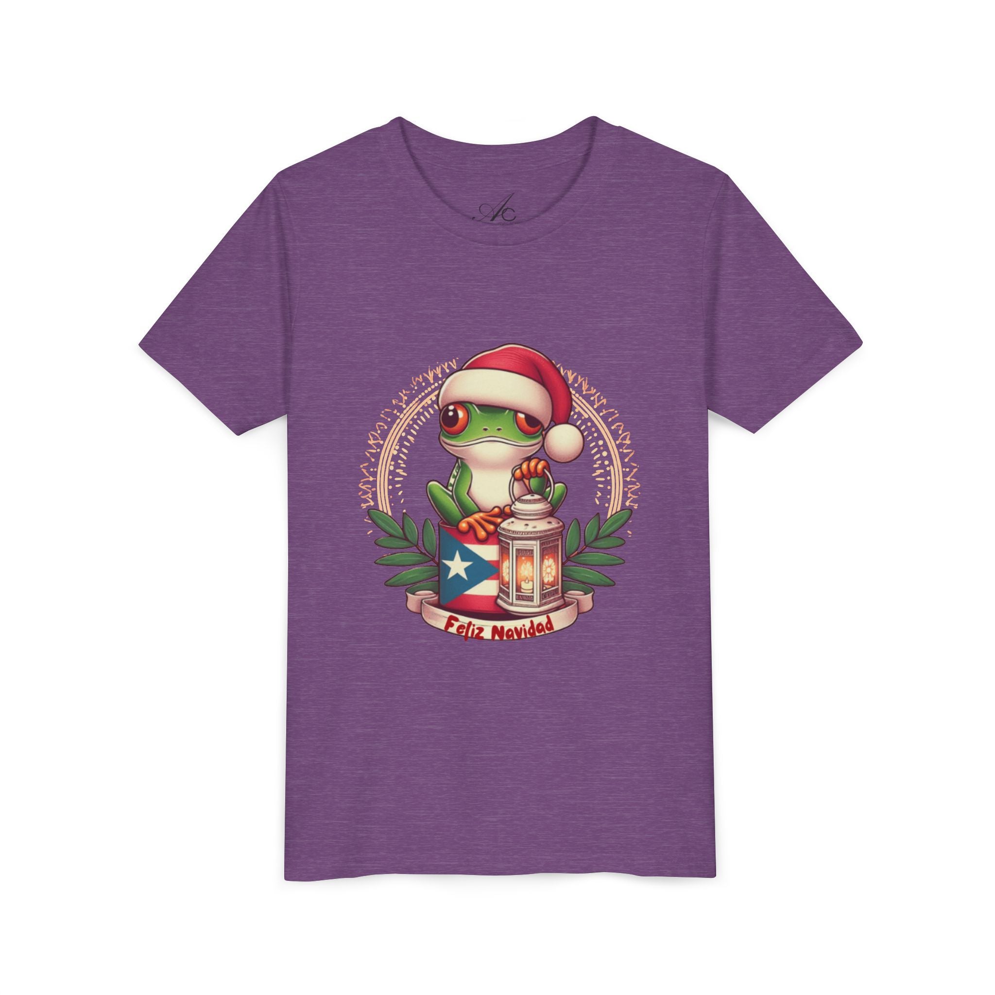 Kids Tee Cute Frog with Puerto Rican Flag & Lantern (Feliz Navidad)