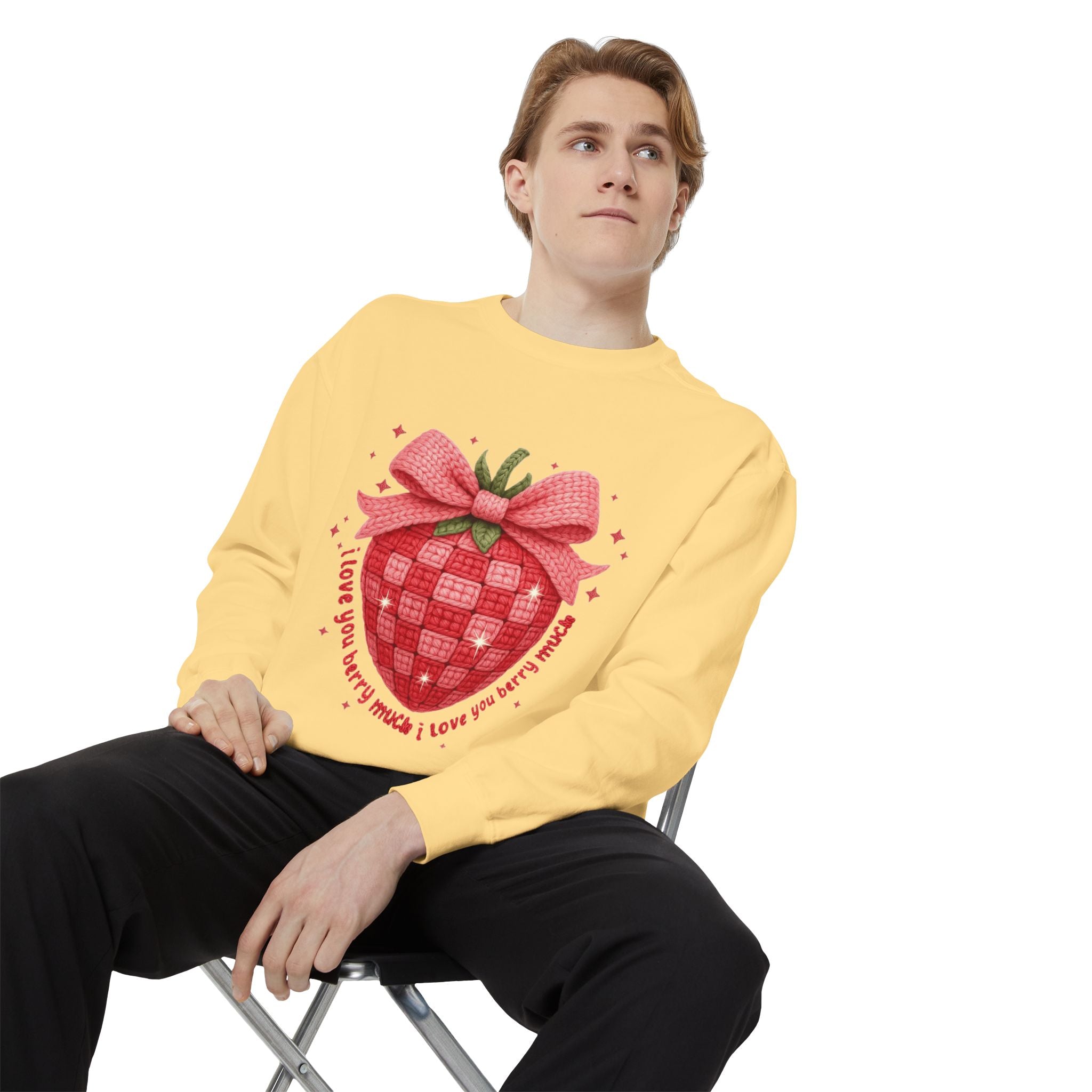 Strawberry Bow Sweatshirt  "I Love You Berry Much" Cute Valentine Pullover