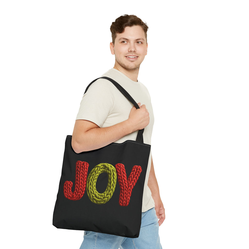 Christmas Tote Bag  Festive Holiday DesigJoy Knit Tote Bag  Colorful 'JOY' Yarn Design, Cozy Holiday Gift Tote