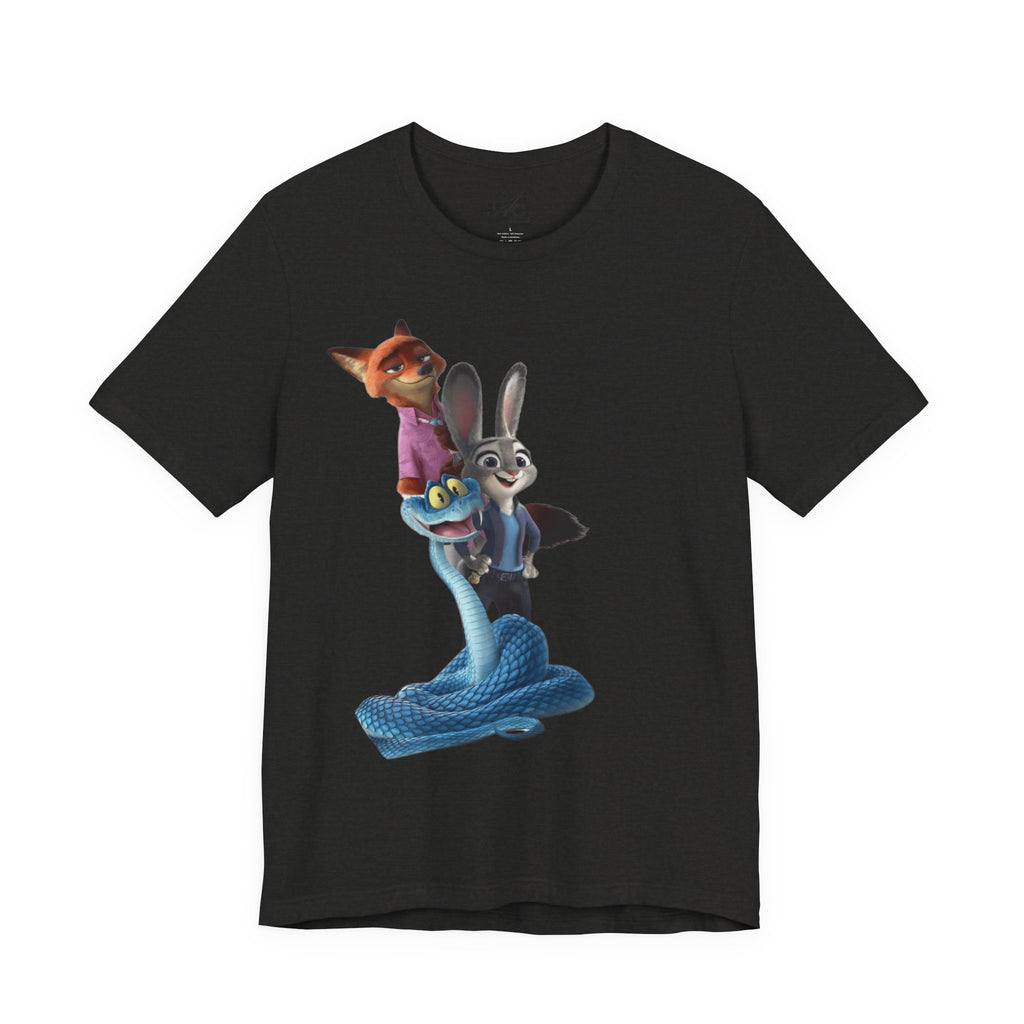 Animated Character Tee — Cute Fox & Bunny Stack Graphic T-Shirt  cartoon-style Christmas artwork