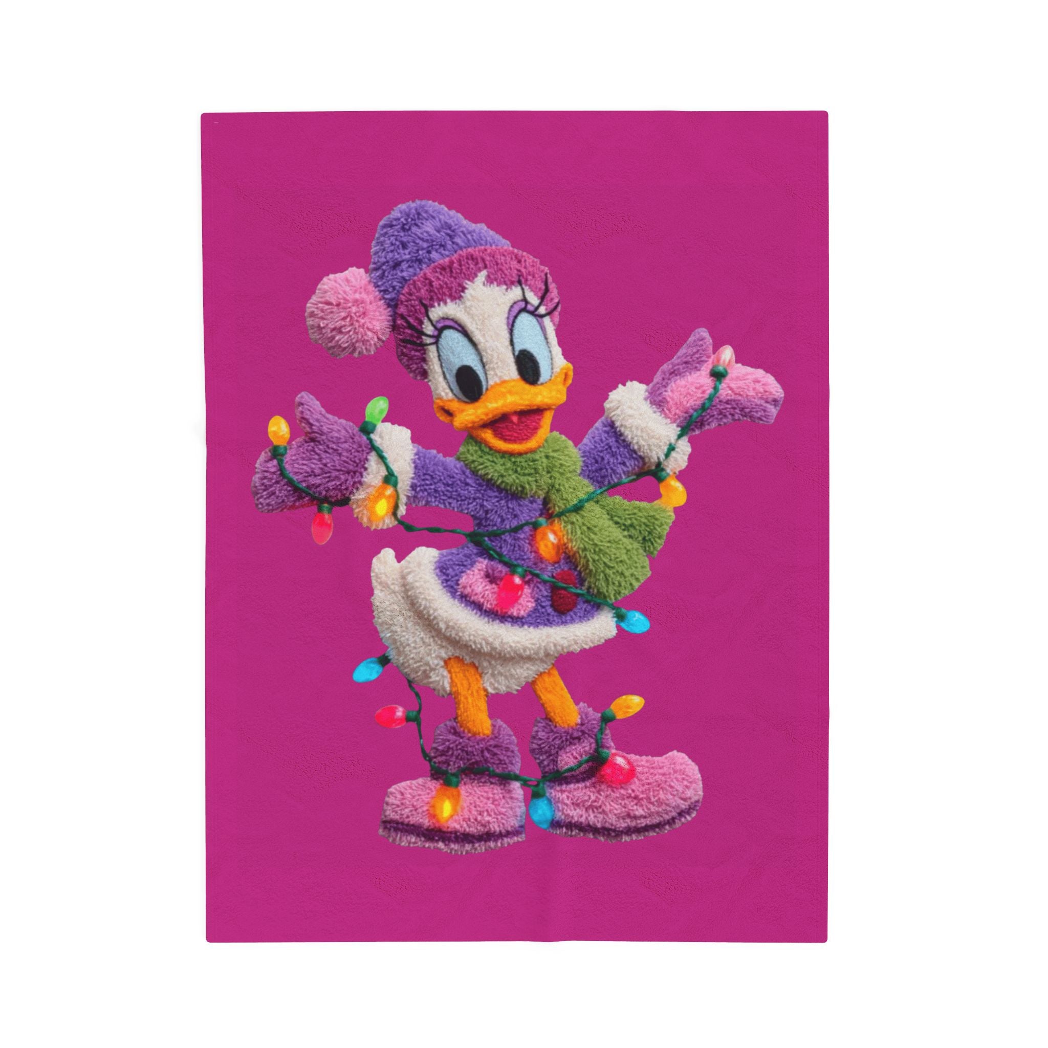 Daisy Duck Holiday Velveteen Plush Blanket — Cozy Christmas Lights Throw for Kids & Fans