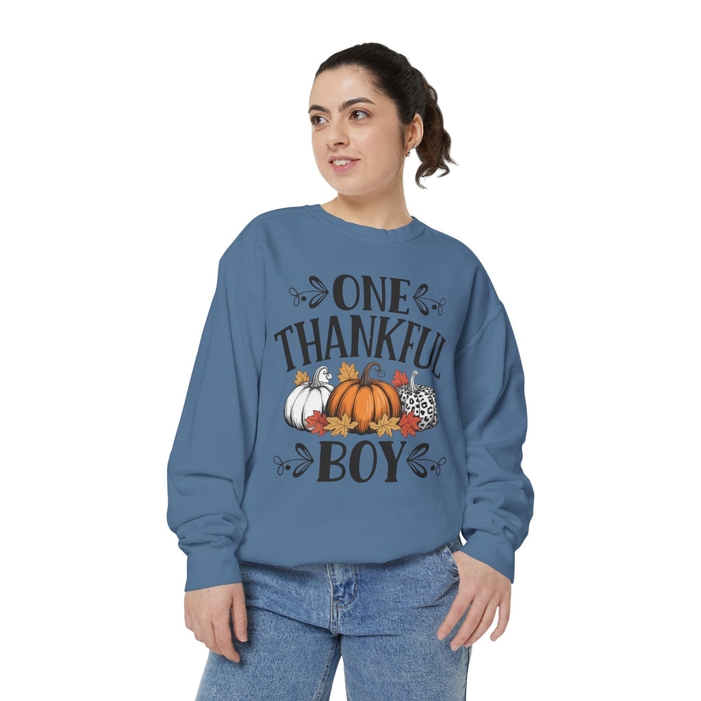 Thankful Boy Sweatshirt  Fall Pumpkin Thanksgiving Crewneck Fall T-Shirts and Sweatshirts Collection