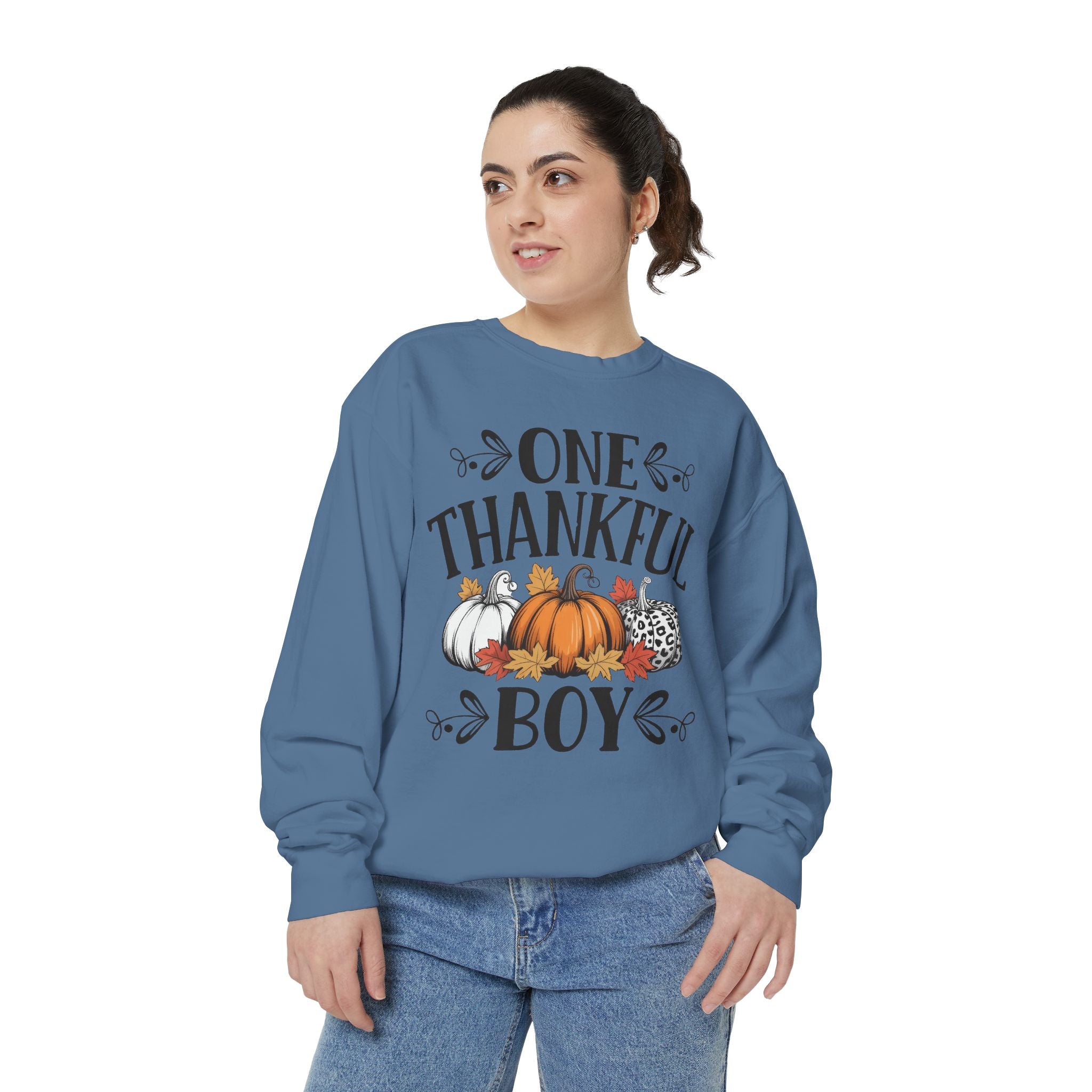 Thankful Boy Sweatshirt  Fall Pumpkin Thanksgiving Crewneck Fall T-Shirts and Sweatshirts Collection