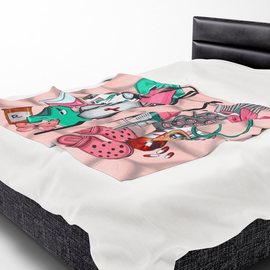 Nurse Essentials Velveteen Plush Blanket — Cute Medical Supplies Throw for Nurses & Caregivers