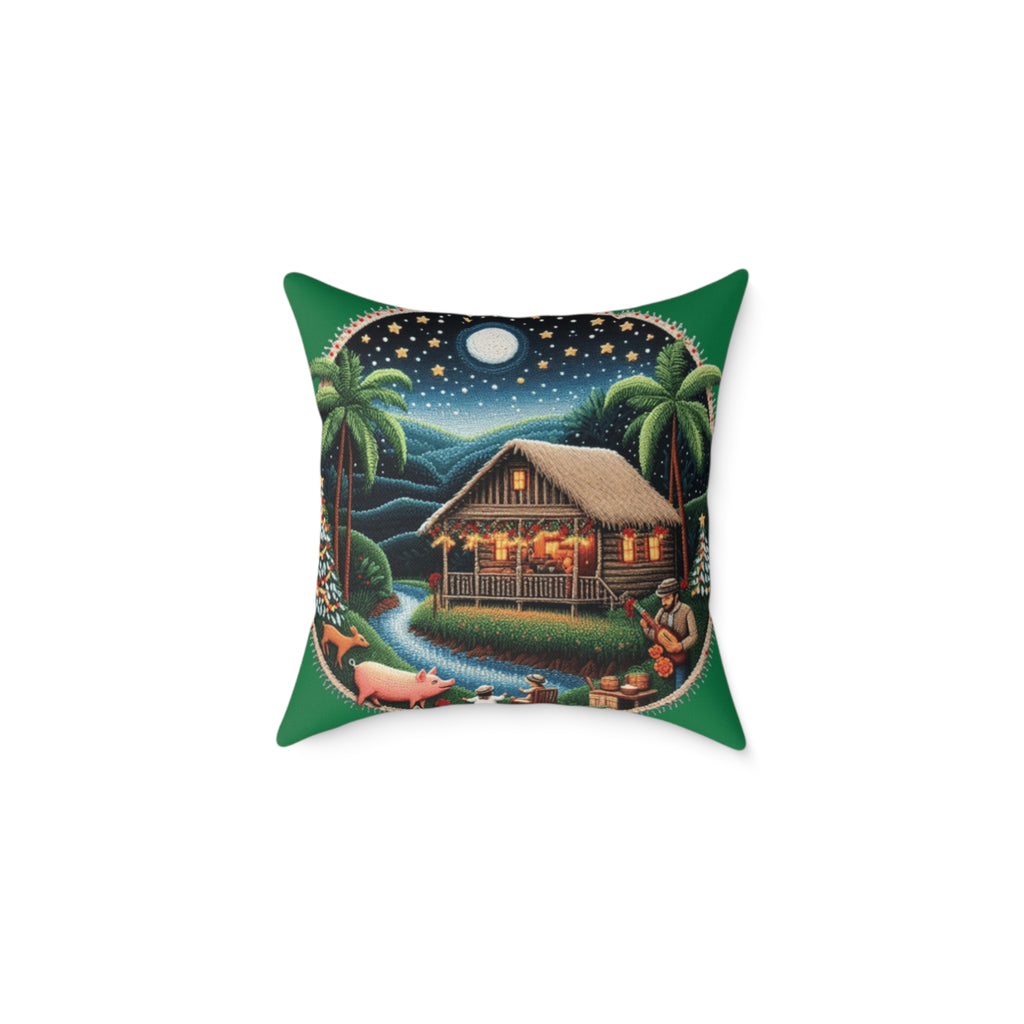 Island Night Cottage Pillow  Tropical Moonlit Cabin Throw Pillow Puerto Rico Culture Pillow