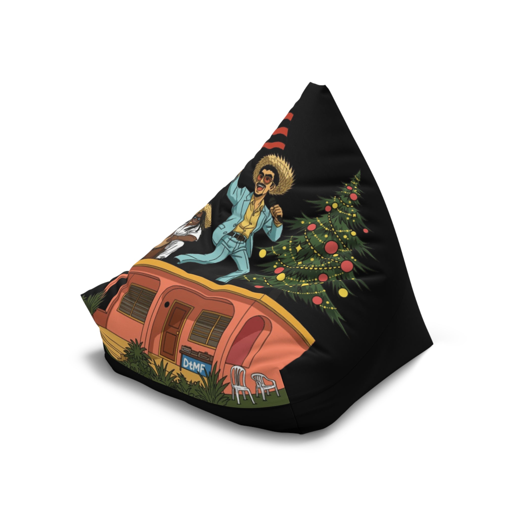 Puerto Rico Navidades Benito Bean Bag Chair Cover  Retro Camper Vibes Graphic (Man in Straw Hat, Palm Trees & Trailer)