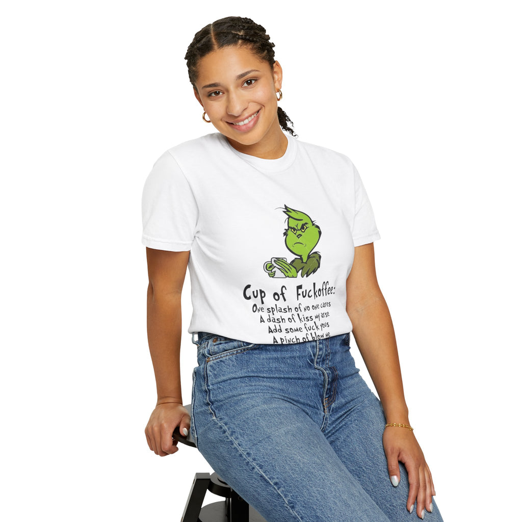 Holiday Graphic Tees  Cozy Festive Wear Funny Grinch-Inspired Unisex T-Shirt Cup of Fuckoffee
