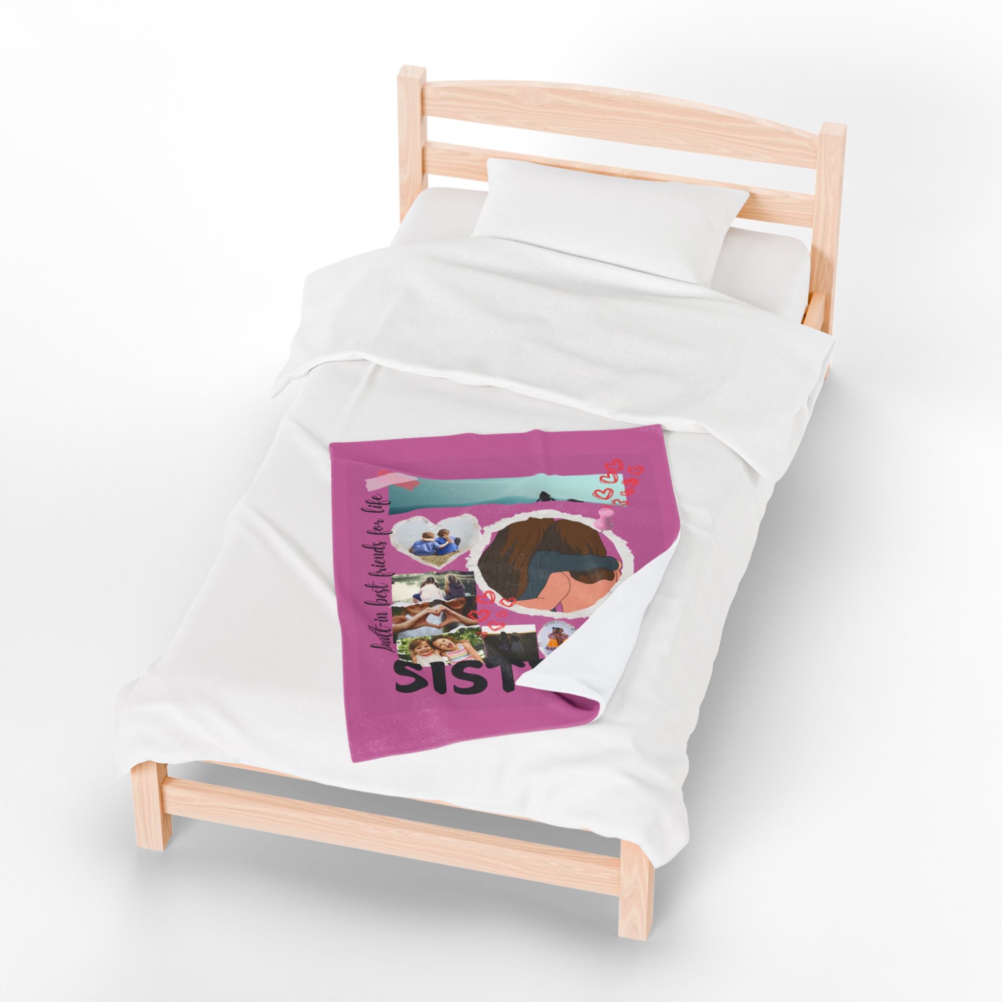 Sisters Velveteen Plush Blanket "Sisters" Photo Collage Keepsake Blanket Gift for Sister