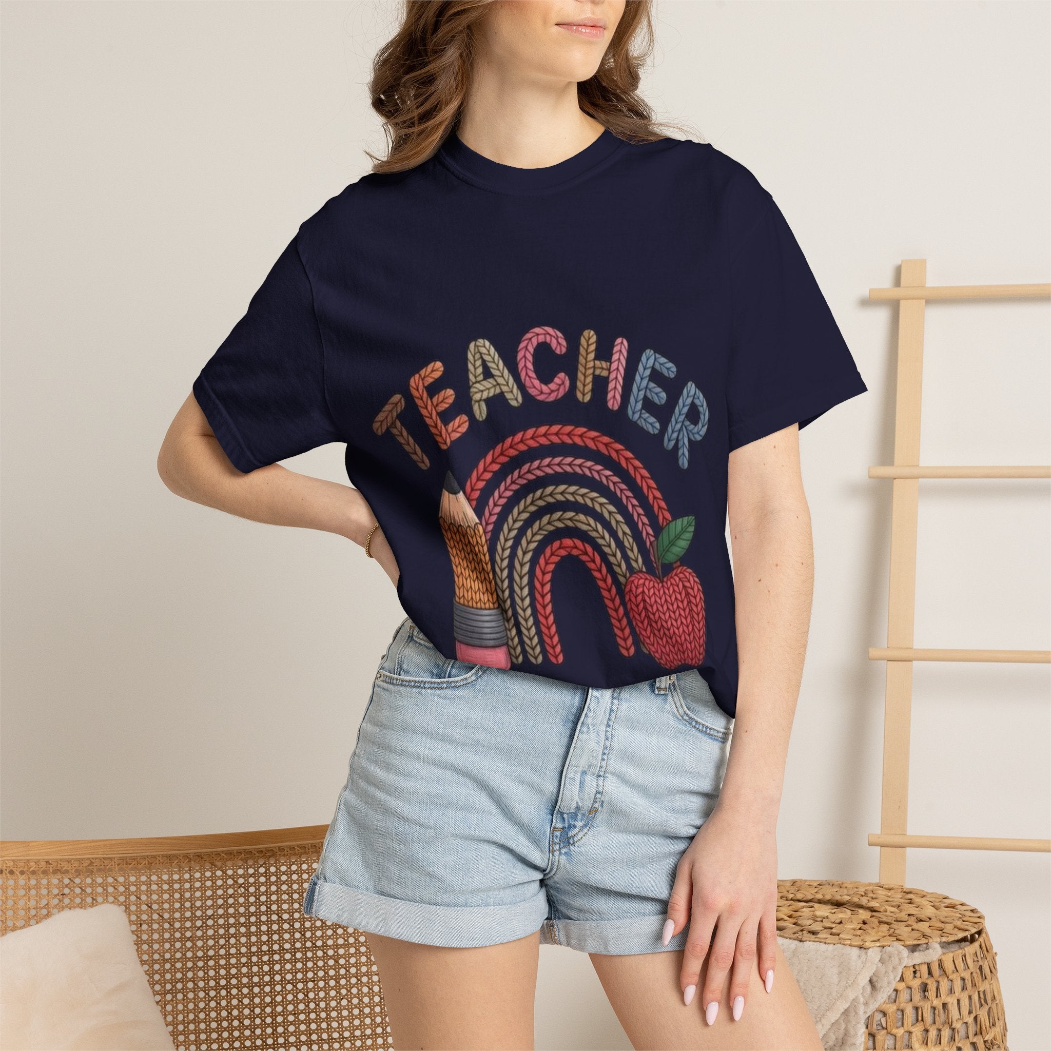 Teacher Rainbow Pencil & Apple T-Shirt — Back-to-School Gift for Educators