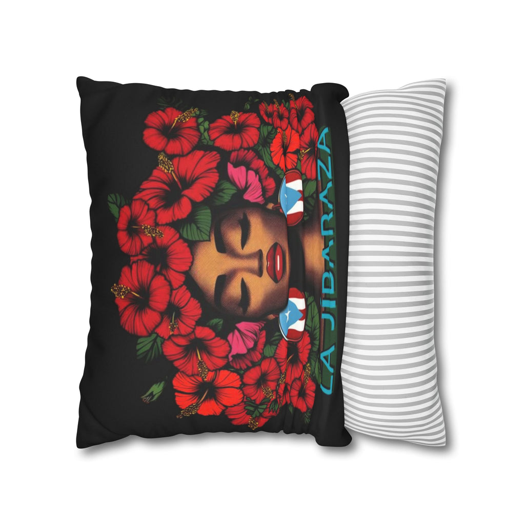 La Jíbara Pillowcase – Puerto Rican Floral Hair Art Square Pillow  Puerto Rico Culture Pillow