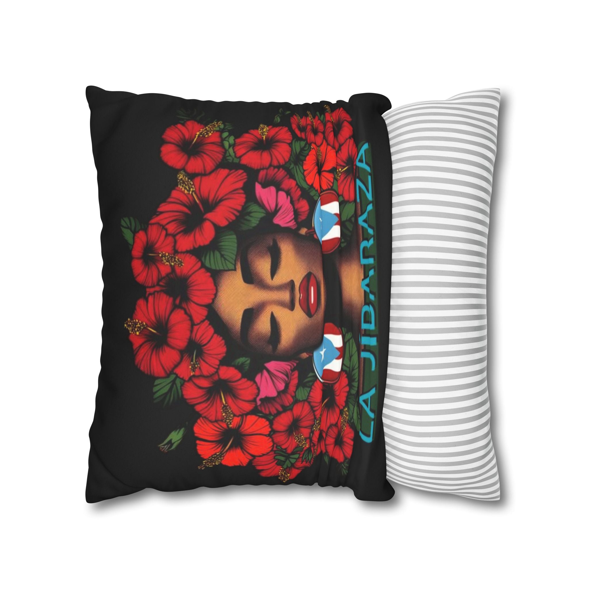 La Jíbara Pillowcase – Puerto Rican Floral Hair Art Square Pillow  Puerto Rico Culture Pillow