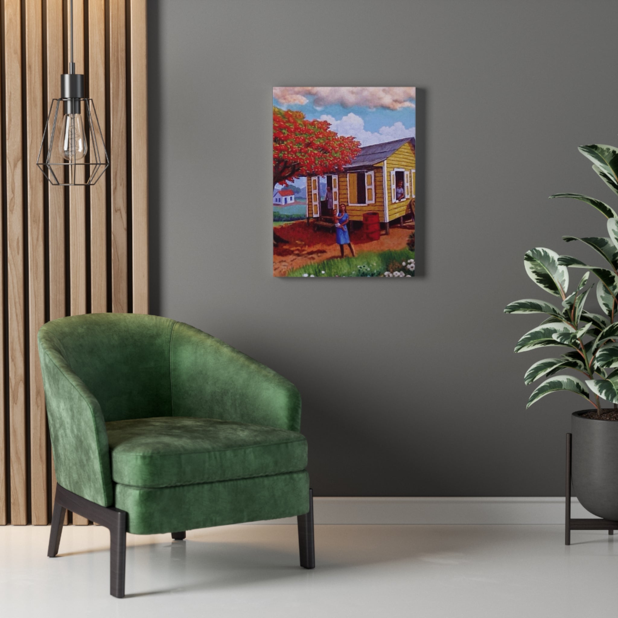 The Soul of Puerto RicoCaribbean Cottage Stretched Canvas  Tropical Village Scene Wall Art